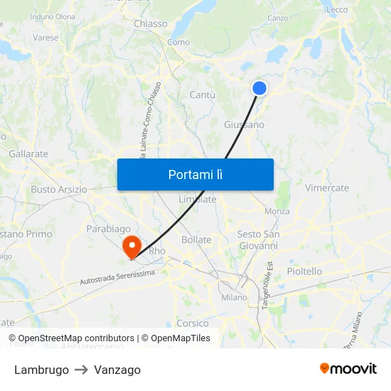 Lambrugo to Vanzago map