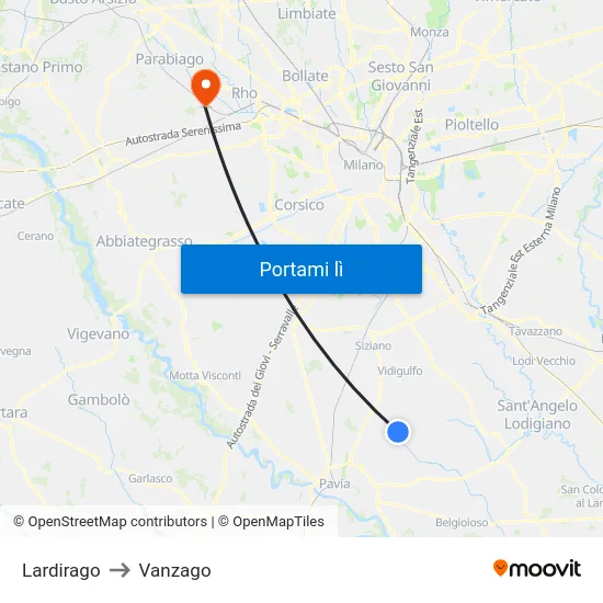 Lardirago to Vanzago map