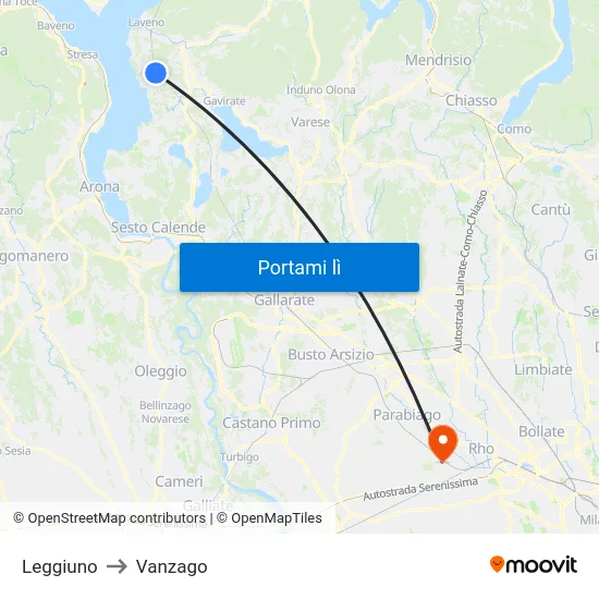 Leggiuno to Vanzago map