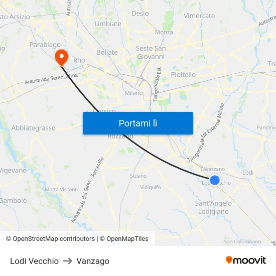 Lodi Vecchio to Vanzago map