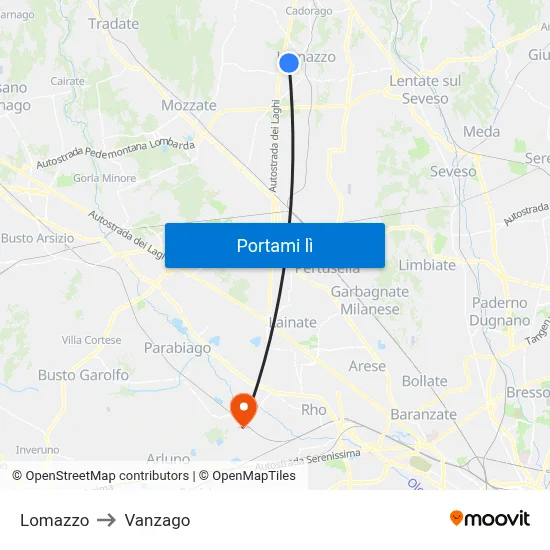 Lomazzo to Vanzago map