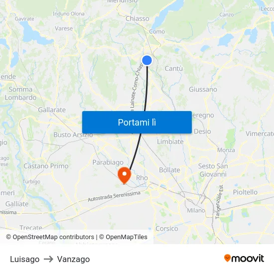Luisago to Vanzago map