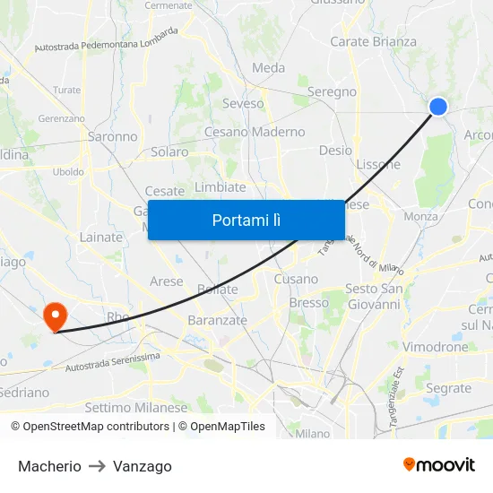 Macherio to Vanzago map