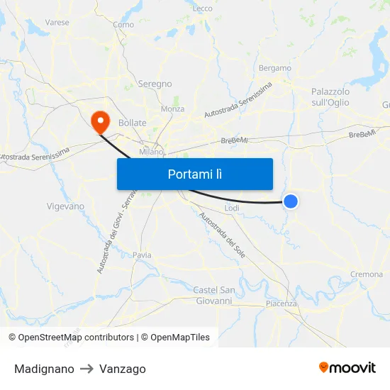 Madignano to Vanzago map