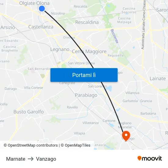 Marnate to Vanzago map