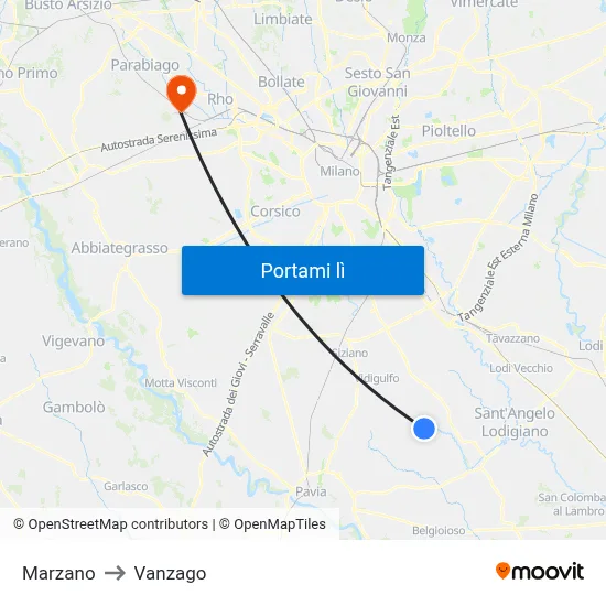 Marzano to Vanzago map