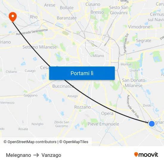 Melegnano to Vanzago map