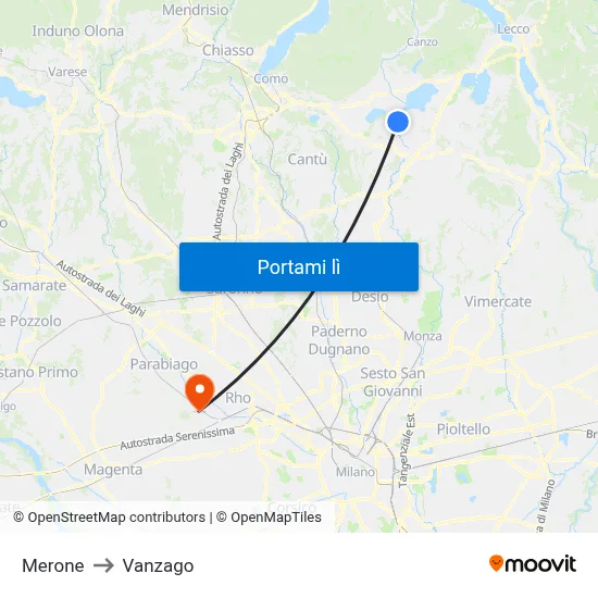 Merone to Vanzago map
