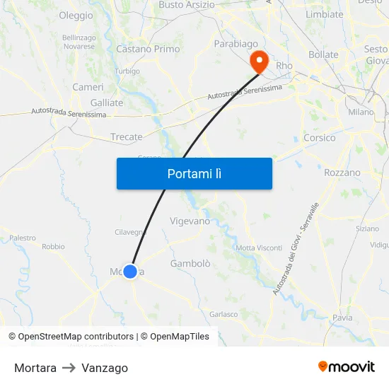 Mortara to Vanzago map
