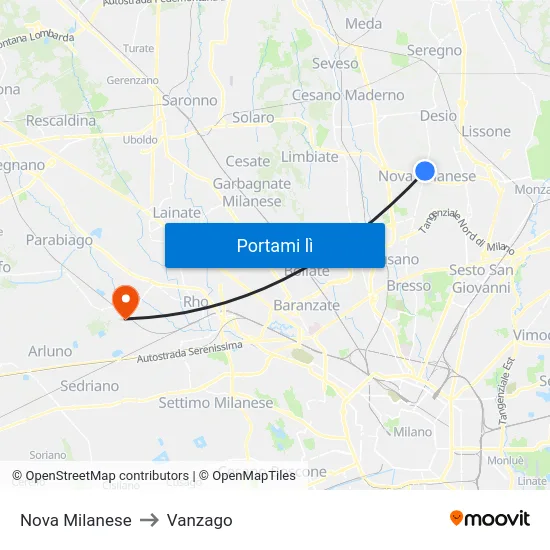Nova Milanese to Vanzago map