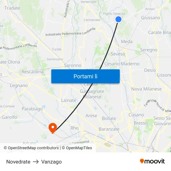 Novedrate to Vanzago map