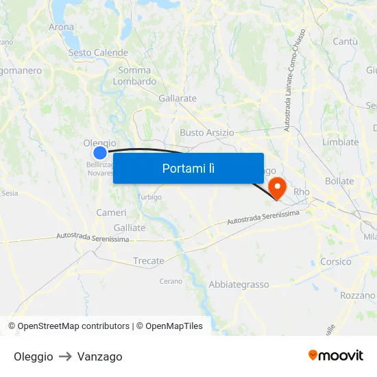 Oleggio to Vanzago map