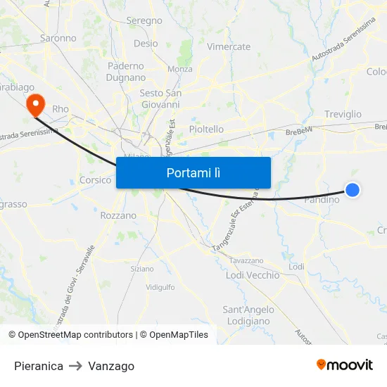 Pieranica to Vanzago map