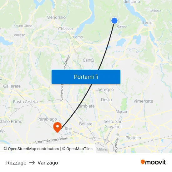 Rezzago to Vanzago map