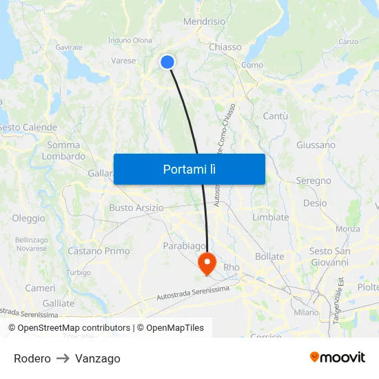 Rodero to Vanzago map