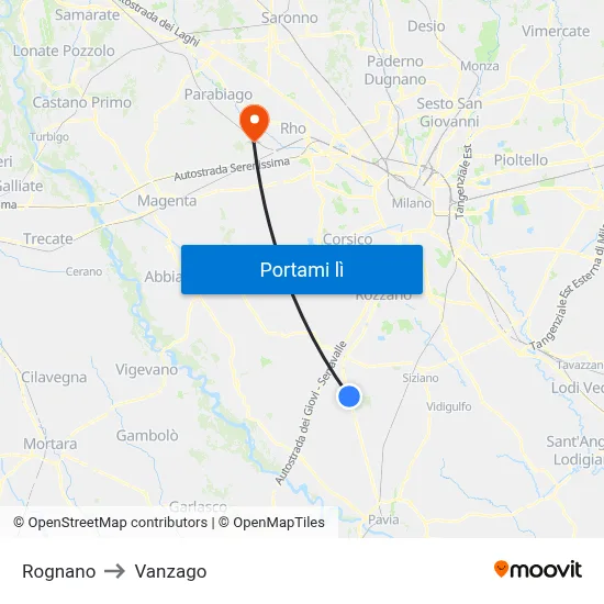 Rognano to Vanzago map