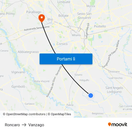 Roncaro to Vanzago map