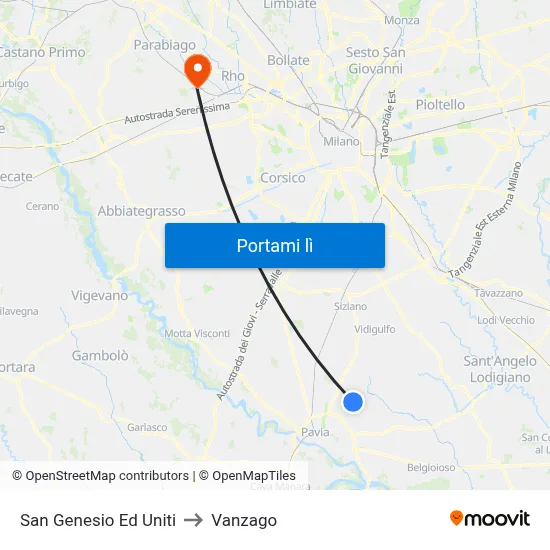 San Genesio Ed Uniti to Vanzago map
