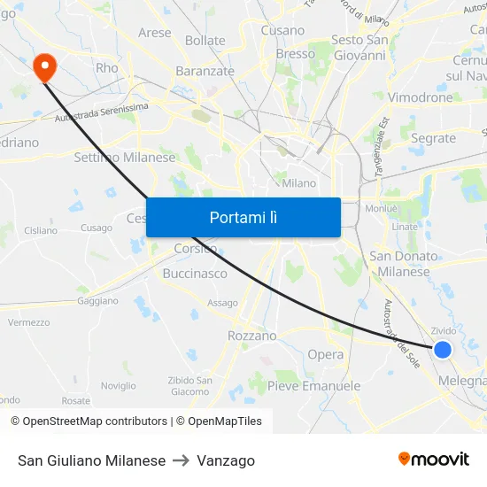 San Giuliano Milanese to Vanzago map