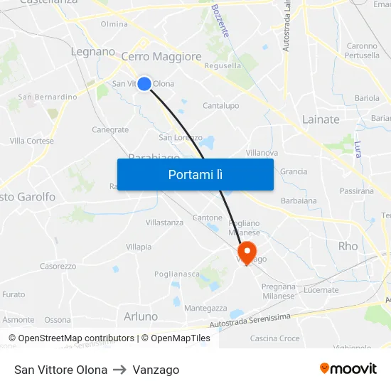 San Vittore Olona to Vanzago map