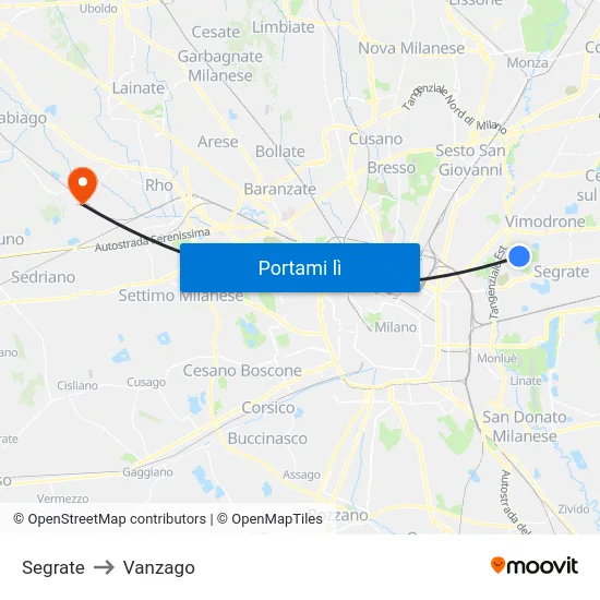 Segrate to Vanzago map