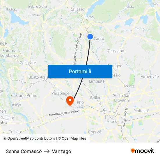 Senna Comasco to Vanzago map