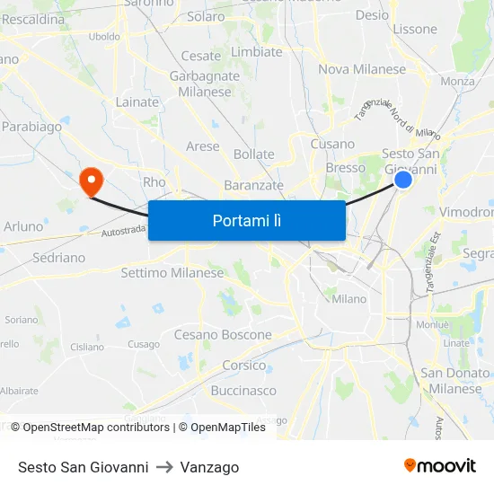 Sesto San Giovanni to Vanzago map