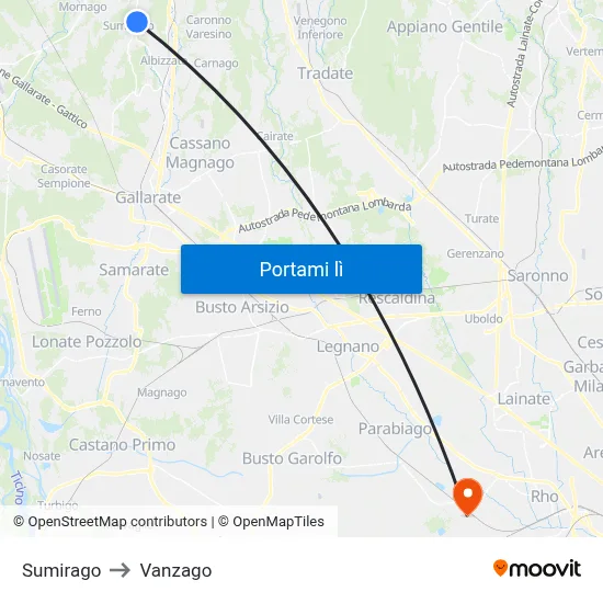 Sumirago to Vanzago map