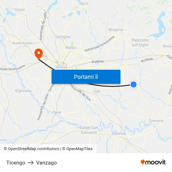 Ticengo to Vanzago map