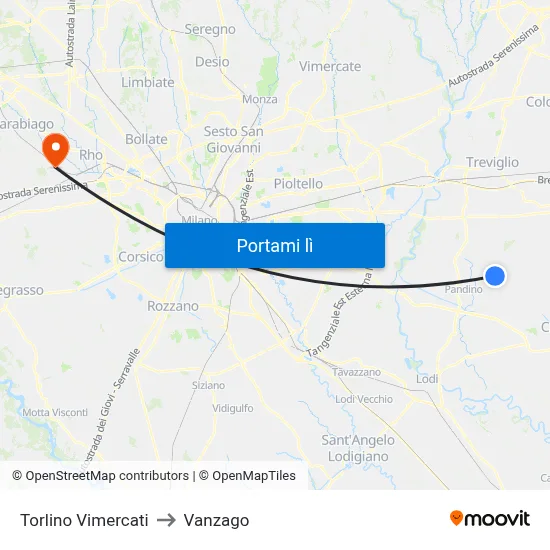 Torlino Vimercati to Vanzago map