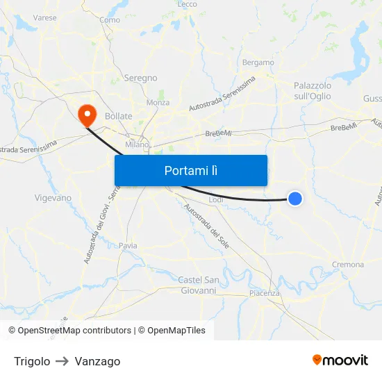 Trigolo to Vanzago map