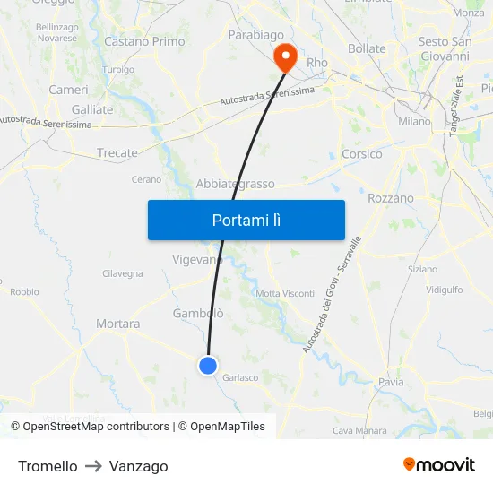 Tromello to Vanzago map