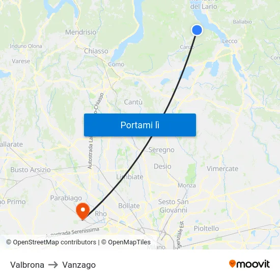 Valbrona to Vanzago map