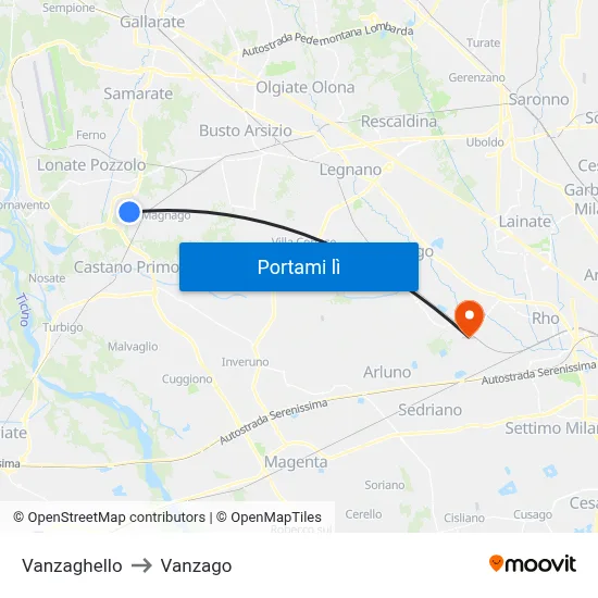 Vanzaghello to Vanzago map