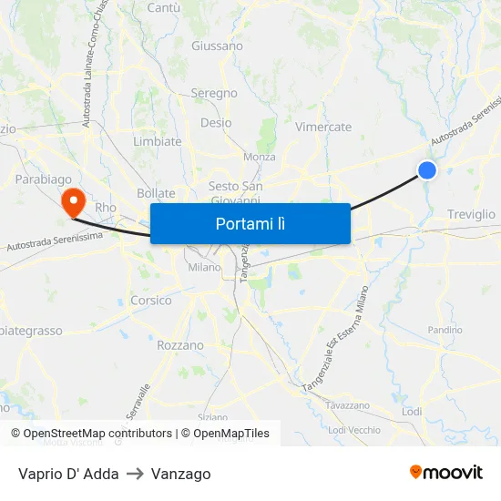 Vaprio D' Adda to Vanzago map