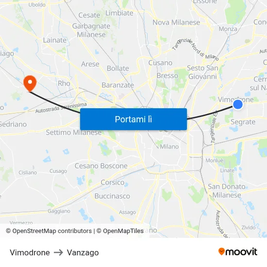 Vimodrone to Vanzago map