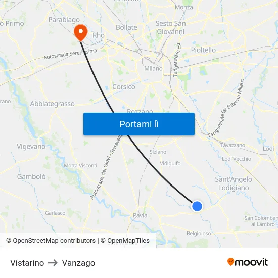 Vistarino to Vanzago map