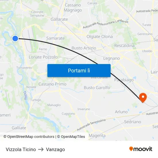 Vizzola Ticino to Vanzago map