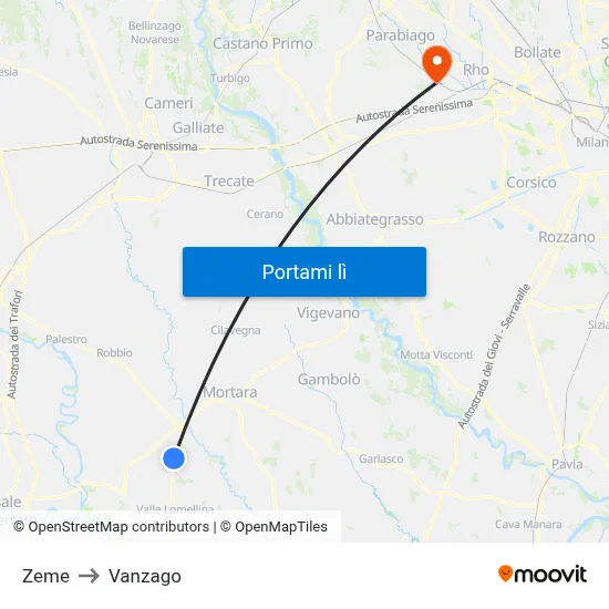 Zeme to Vanzago map