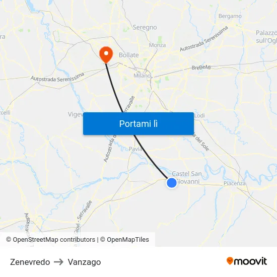 Zenevredo to Vanzago map