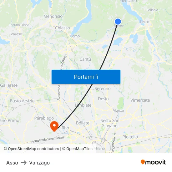 Asso to Vanzago map