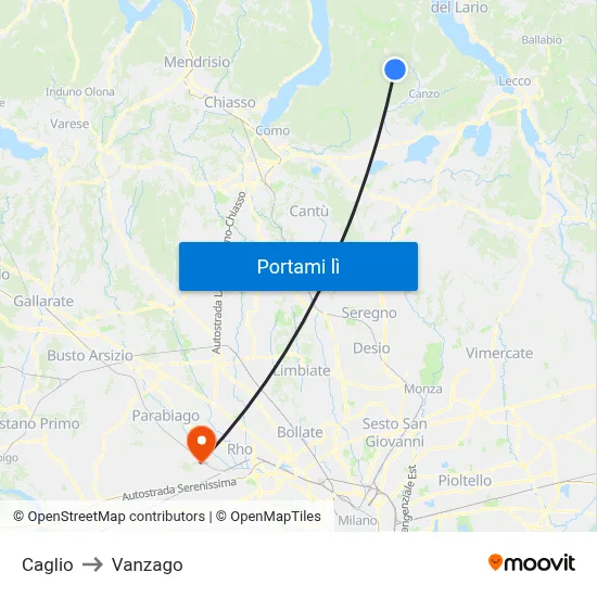Caglio to Vanzago map