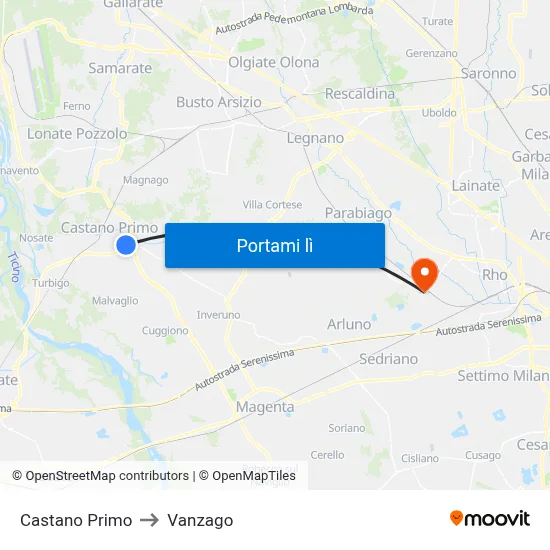 Castano Primo to Vanzago map