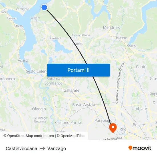 Castelveccana to Vanzago map