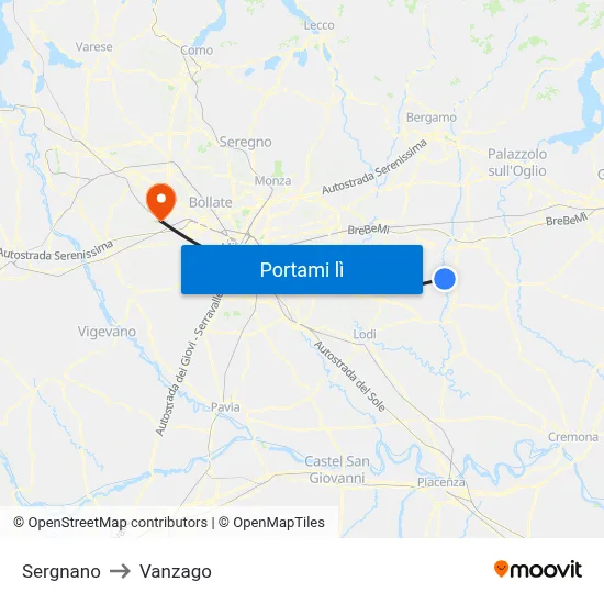 Sergnano to Vanzago map