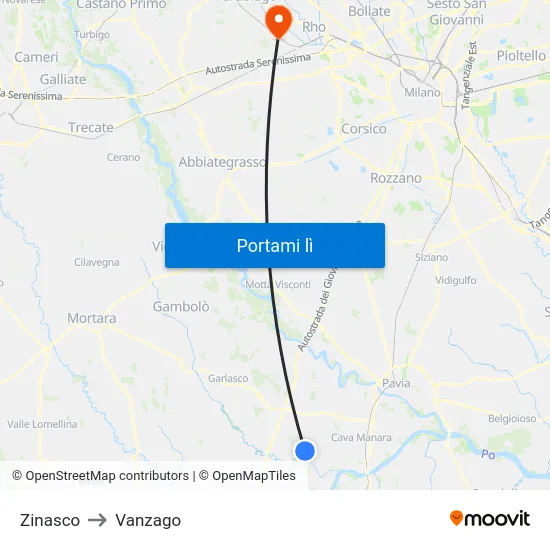 Zinasco to Vanzago map