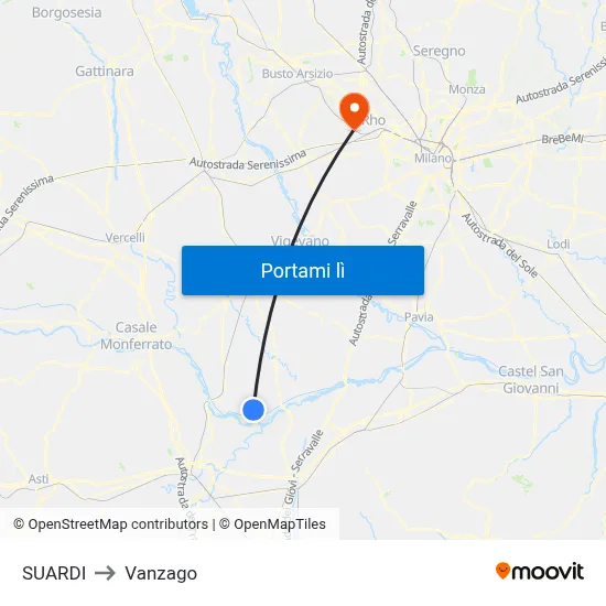 SUARDI to Vanzago map