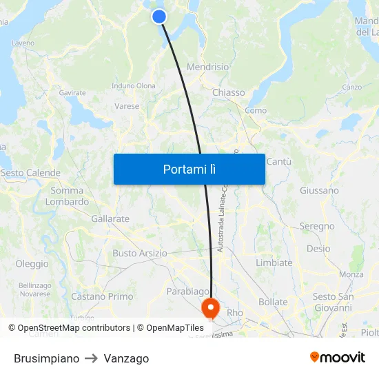 Brusimpiano to Vanzago map