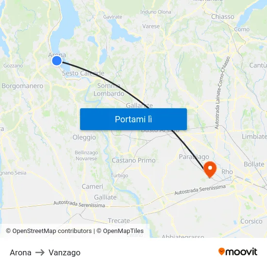 Arona to Vanzago map