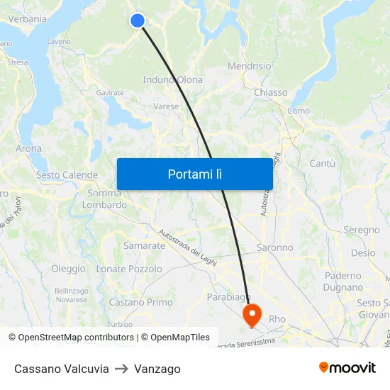 Cassano Valcuvia to Vanzago map